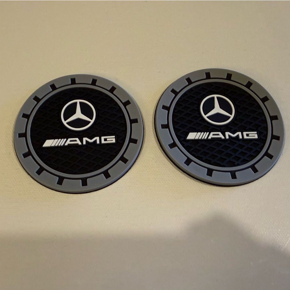 AMG Mercedes Car Cup Coasters in Black and Gray Set of 2 NWT